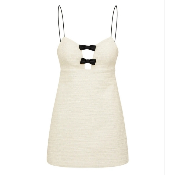 LoveShackFancy Dresses & Skirts - LoveShackFancy Adelaide Tweed And Bow Mini Dress In Cream And Black Sz 6